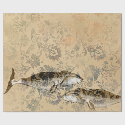 鯨と抽象芸術フローラ ラッピングペーパー (フラット)