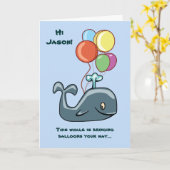 鯨と風船の子どもの誕生日カード カード (黄色い花)