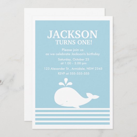 鯨のテーマ誕生日パーティの招待状 招待状 (正面/裏面)