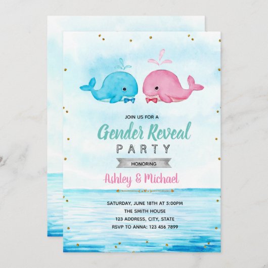 鯨の性別の明示パーティの招待状 招待状 (正面/裏面)