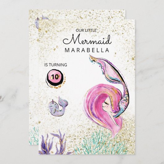 *~*鯨の桃色の人魚の誕生パーティー 招待状 (正面/裏面)
