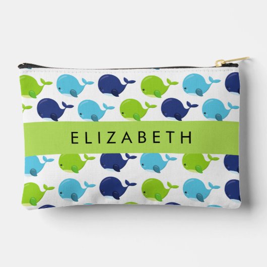 鯨の模様、かわいいクジラ、あなたの名前 アクセサリーポーチ (裏面)