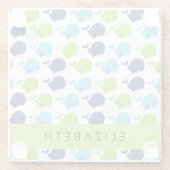 鯨の模様、かわいいクジラ、あなたの名前 ガラスコースター (裏面)