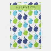 鯨の模様、かわいいクジラ、あなたの名前 キッチンタオル (縦)