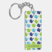 鯨の模様、かわいいクジラ、あなたの名前 キーホルダー (正面左)