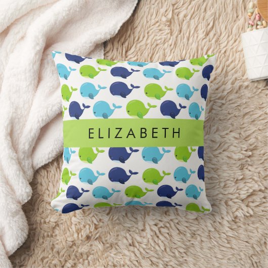 鯨の模様、かわいいクジラ、あなたの名前 クッション (ブランケット)