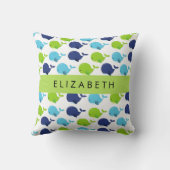 鯨の模様、かわいいクジラ、あなたの名前 クッション (裏面)