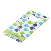 鯨の模様、かわいいクジラ、あなたの名前 クレジットカード栓抜き (裏面アングル)