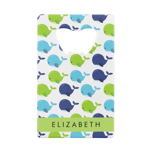 鯨の模様、かわいいクジラ、あなたの名前 クレジットカード栓抜き (裏面)