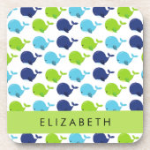 鯨の模様、かわいいクジラ、あなたの名前 コースター (正面)