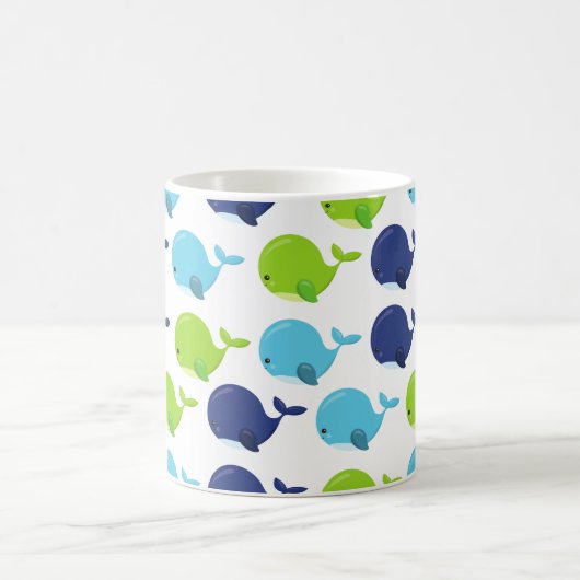 鯨の模様、かわいいクジラ、あなたの名前 コーヒーマグカップ (中央)