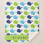 鯨の模様、かわいいクジラ、あなたの名前 シェルパブランケット (正面)