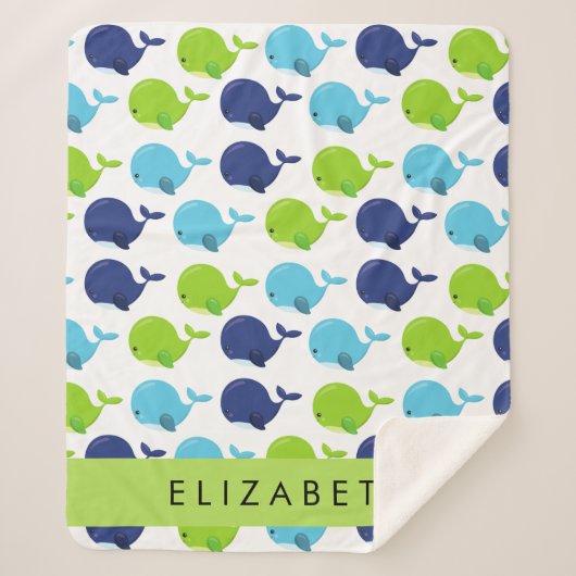 鯨の模様、かわいいクジラ、あなたの名前 シェルパブランケット (正面)