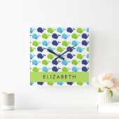 鯨の模様、かわいいクジラ、あなたの名前 スクエア壁時計 (ホーム)