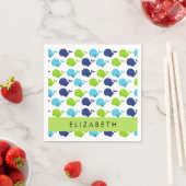 鯨の模様、かわいいクジラ、あなたの名前 スタンダードカクテルナプキン (インサイチュ)