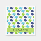 鯨の模様、かわいいクジラ、あなたの名前 スタンダードカクテルナプキン (正面)