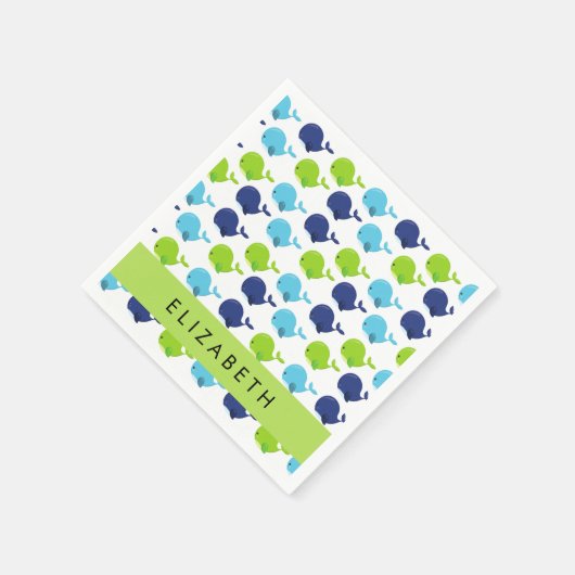 鯨の模様、かわいいクジラ、あなたの名前 スタンダードカクテルナプキン (角)