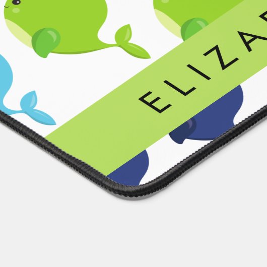 鯨の模様、かわいいクジラ、あなたの名前 デスクマット (コーナー)