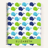 鯨の模様、かわいいクジラ、あなたの名前 ノートブック (正面)