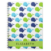 鯨の模様、かわいいクジラ、あなたの名前 ノートブック (正面)