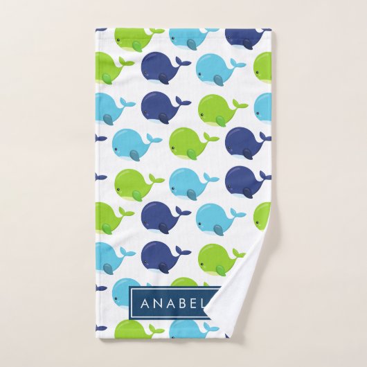 鯨の模様、かわいいクジラ、あなたの名前 バスタオルセット