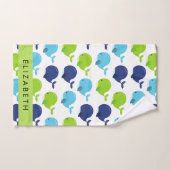 鯨の模様、かわいいクジラ、あなたの名前 バスタオルセット (ハンドタオル)