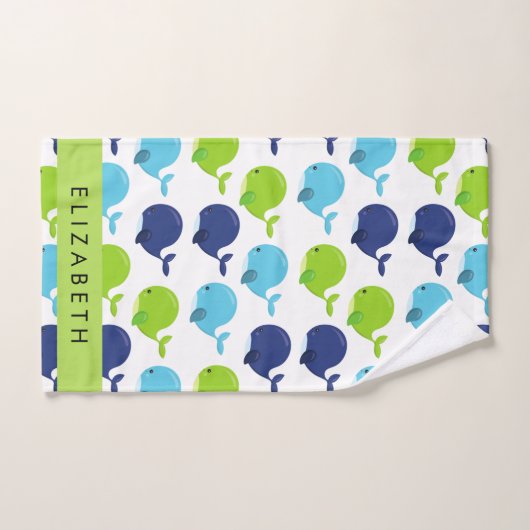 鯨の模様、かわいいクジラ、あなたの名前 バスタオルセット (ハンドタオル)