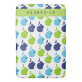 鯨の模様、かわいいクジラ、あなたの名前 バスマット (正面縦)