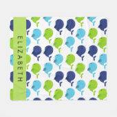 鯨の模様、かわいいクジラ、あなたの名前 フリースブランケット (正面(横))