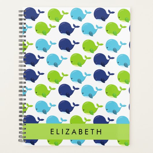 鯨の模様、かわいいクジラ、あなたの名前 プランナー手帳 (正面)