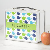 鯨の模様、かわいいクジラ、あなたの名前 メタルランチボックス (インサイチュ)