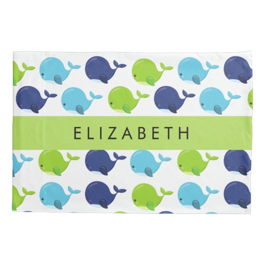 鯨の模様、かわいいクジラ、あなたの名前 枕カバー (裏面)