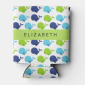 鯨の模様、かわいいクジラ、あなたの名前 缶クーラー (正面)