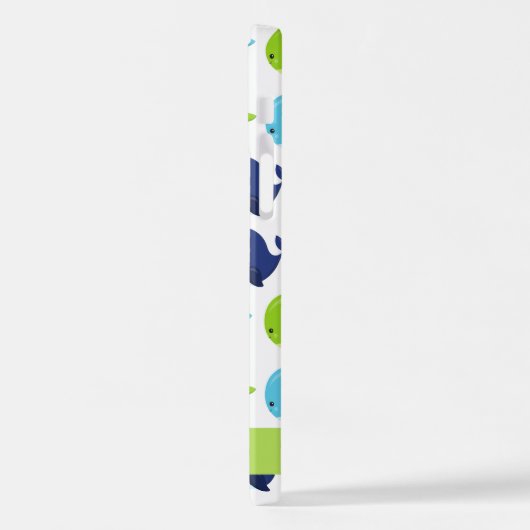 鯨の模様、かわいいクジラ、あなたの名前 iPhoneケース (左側面)