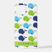 鯨の模様、かわいいクジラ、あなたの名前 iPhoneケース (裏面)