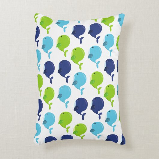 鯨の模様、かわいいクジラ、海獣 アクセントクッション (正面(垂直))