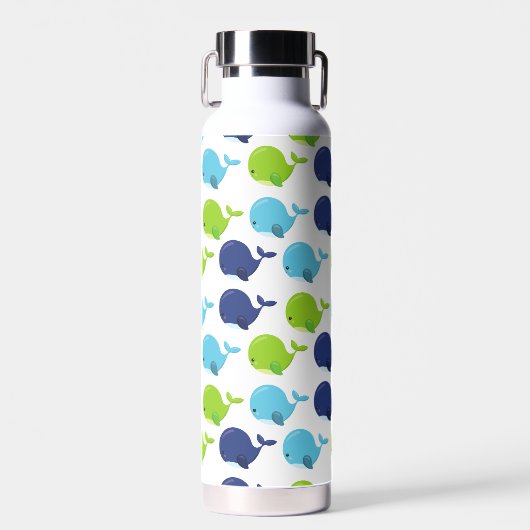 鯨の模様、かわいいクジラ、海獣 ウォーターボトル (正面)