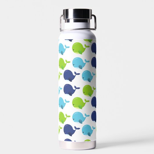 鯨の模様、かわいいクジラ、海獣 ウォーターボトル (背面)