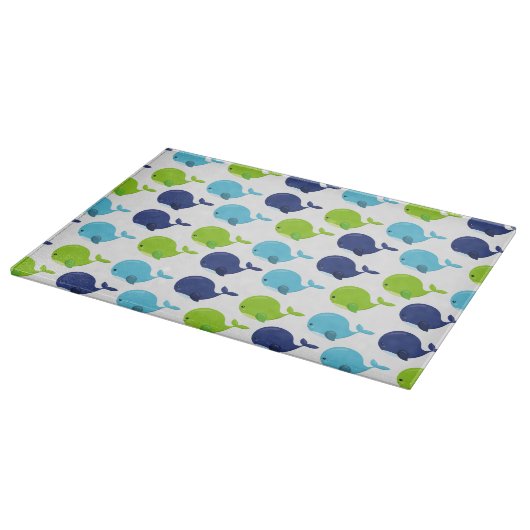 鯨の模様、かわいいクジラ、海獣 カッティングボード (角)