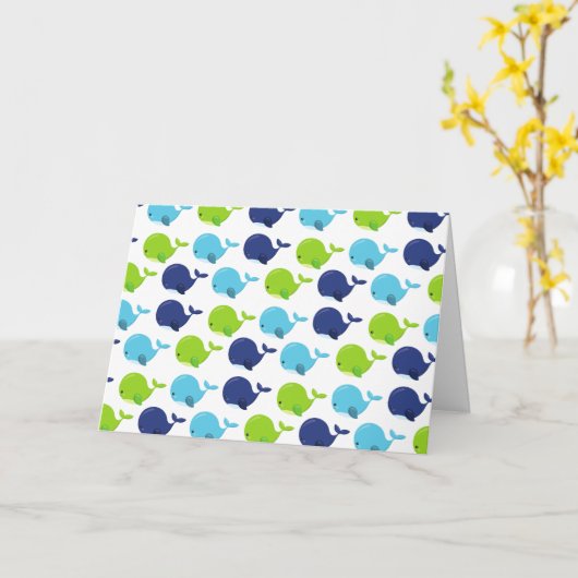 鯨の模様、かわいいクジラ、海獣 カード (黄色い花)