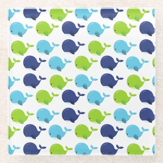 鯨の模様、かわいいクジラ、海獣 ガラスコースター (正面)