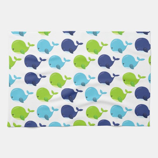 鯨の模様、かわいいクジラ、海獣 キッチンタオル (横)