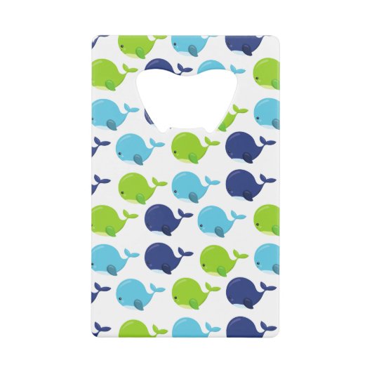 鯨の模様、かわいいクジラ、海獣 クレジットカード栓抜き (正面)