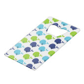 鯨の模様、かわいいクジラ、海獣 クレジットカード栓抜き (正面アングル)