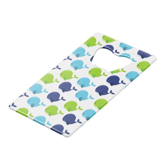 鯨の模様、かわいいクジラ、海獣 クレジットカード栓抜き (正面アングル)