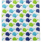 鯨の模様、かわいいクジラ、海獣 シャワーカーテン (正面)