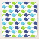 鯨の模様、かわいいクジラ、海獣 スクエアペーパーコースター (正面)