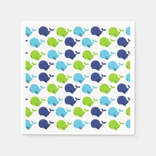 鯨の模様、かわいいクジラ、海獣 スタンダードカクテルナプキン (正面)