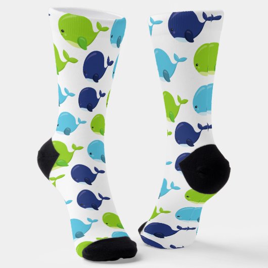 鯨の模様、かわいいクジラ、海獣 ソックス (傾斜あり)