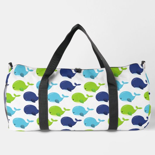 鯨の模様、かわいいクジラ、海獣 ダッフルバッグ (裏面)